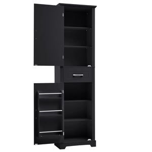 English Elm Tall Bathroom Storage Cabinet with Slim Profile, Adjustable Shelves, Anti-Tip Safety & Painted MDF Finish Black N725P246463B
