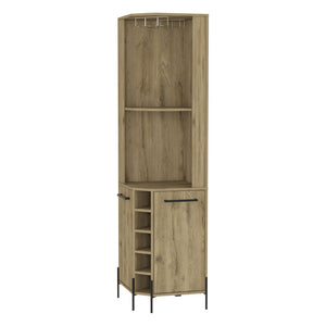 English Elm Reese Corner Bar Cabinet with Wine Rack Stemware Storage and Paneled Double Doors B128S00157