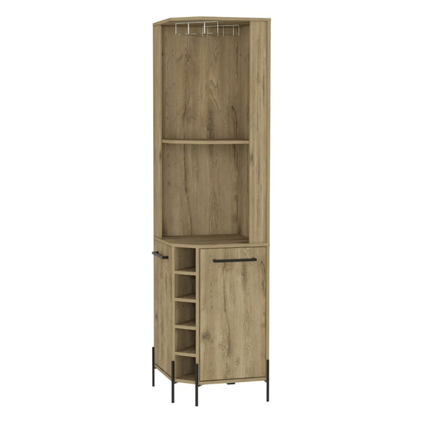 English Elm Reese Corner Bar Cabinet with Wine Rack Stemware Storage and Paneled Double Doors B128S00157