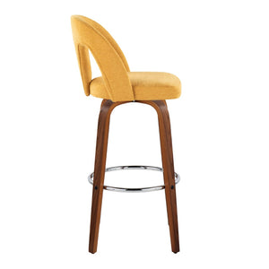 English Elm Fixed-height Swivel Barstools Walnut Bentwood Legs Chrome Footrest Yellow Seat Set of 2 B202S01881