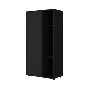 English Elm Bethel Slim Profile Wardrobe Armoire with Hanging Rods Open Shelves and Drawer B128S00225