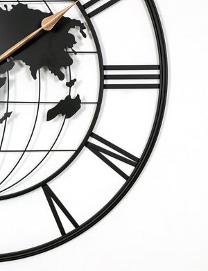 English Elm 36 Inch Large Black Metal Wall Clock – Modern World Map Design With Elegant Gold Pointers For Any Room W1445P249307