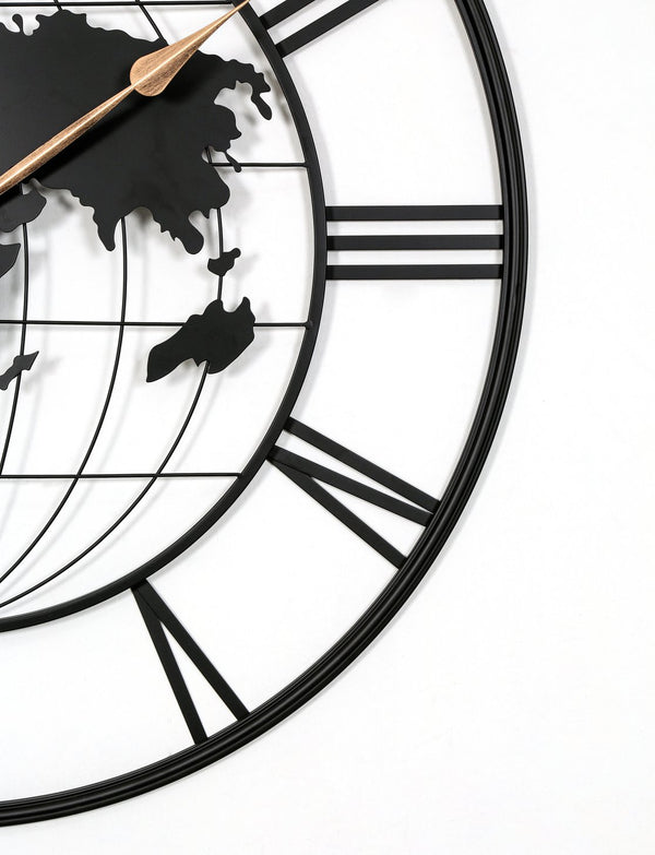 English Elm 36 Inch Large Black Metal Wall Clock – Modern World Map Design With Elegant Gold Pointers For Any Room W1445P249307