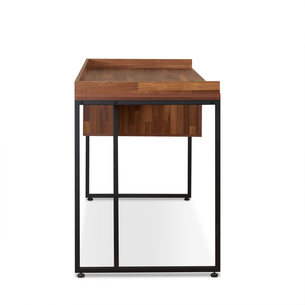 English Elm Walnut Modern Writing Desk with Drawer and Sandy Black Sled Base—Spacious 62" Surface, Stylish Office centerpiece B062P215486