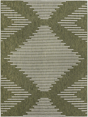 Unique Loom Outdoor Modern Tambor Machine Made Lines Rug Green, Ivory 9' 10" x 13' 1"