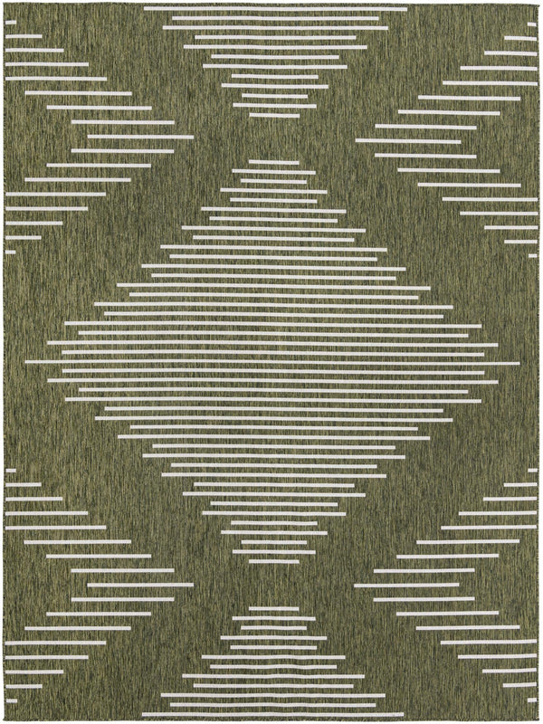 Unique Loom Outdoor Modern Tambor Machine Made Lines Rug Green, Ivory 9' 10" x 13' 1"