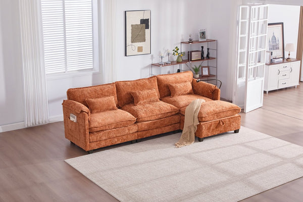 English Elm United Oversized Sectional Sofa With Movable Ottoman, Usb Ports & Modern Chenille For Cozy Living Spaces W1568S00188-GIGA