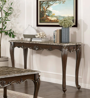 English Elm Formal Cherry Sofa Table with Genuine Marble Top Gold Tipped Cabriole Legs Living Room B011P290790
