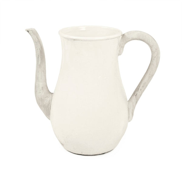 Zentique Distressed White Bowl with Handcrafted Stoneware Finish — Rustic Farmhouse Centerpiece for Serving W15.5 x H13.5 x D9 9824L A25A