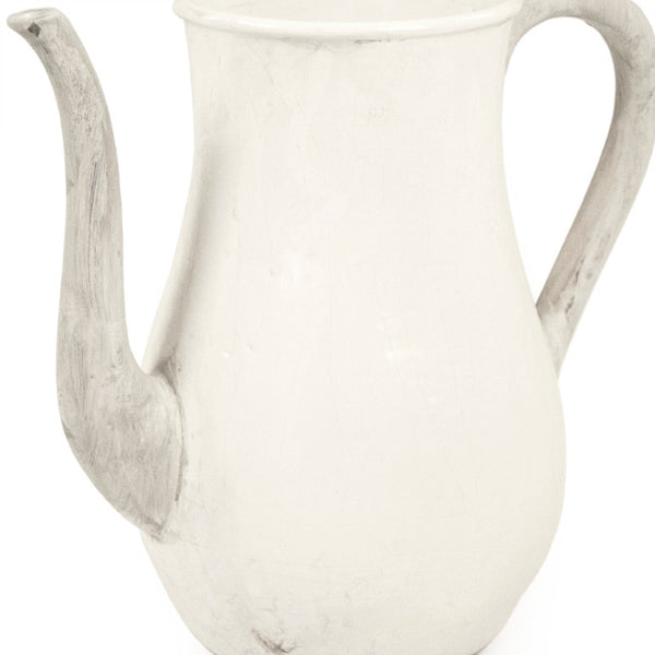 Zentique Distressed White Bowl with Handcrafted Stoneware Finish — Rustic Farmhouse Centerpiece for Serving W15.5 x H13.5 x D9 9824L A25A