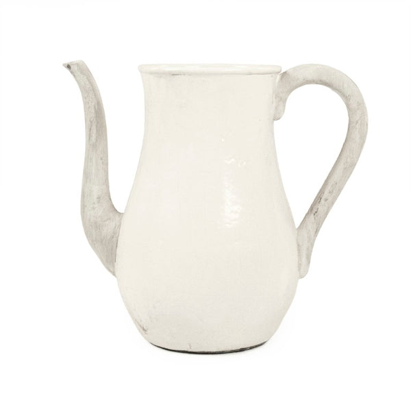 Zentique Distressed White Bowl with Handcrafted Stoneware Finish — Rustic Farmhouse Centerpiece for Serving W15.5 x H13.5 x D9 9824L A25A
