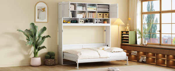 English Elm Queen Size Murphy Bed With Stylish Chevron Stripes, Ample Storage, And Space-Saving Design N820S00061K-GIGA