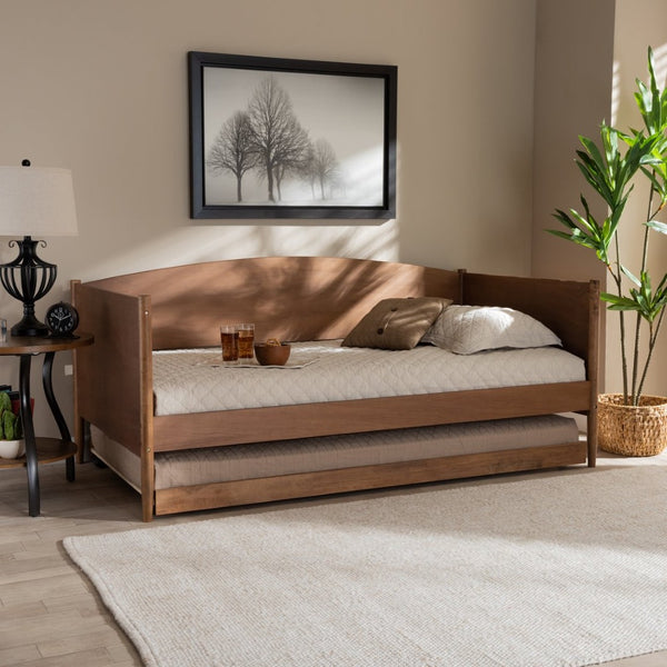 Baxton Studio Baxton Studio Veles Mid-Century Daybed with Trundle in Ash Walnut - Stylish Space Saver for Guests MG0016-Ash Walnut-Daybed with Trundle