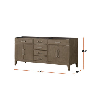 English Elm Grey Oak Double Bath Vanity – 72” Wide, Elegant Storage Solution With Soft-Close Drawers & Cabinets B2731P259891