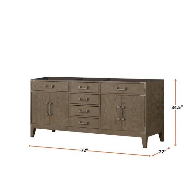 English Elm Grey Oak Double Bath Vanity – 72” Wide, Elegant Storage Solution With Soft-Close Drawers & Cabinets B2731P259891