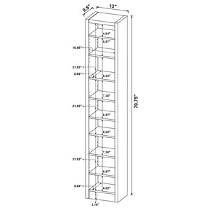 English Elm 1pc 71-inch 9-Shelf Bookcase in Deep Cappuccino — Tall Narrow MDF Engineered Veneer Storage Tower B011P305688