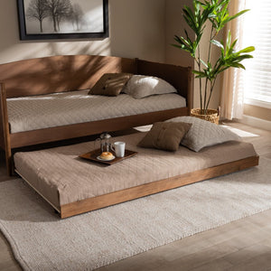 Baxton Studio Baxton Veles Modern Trundle Bed in Ash Walnut - Space-Saving Twin Roll-Out Bed for Guests MG0016-24-Ash Walnut-Trundle