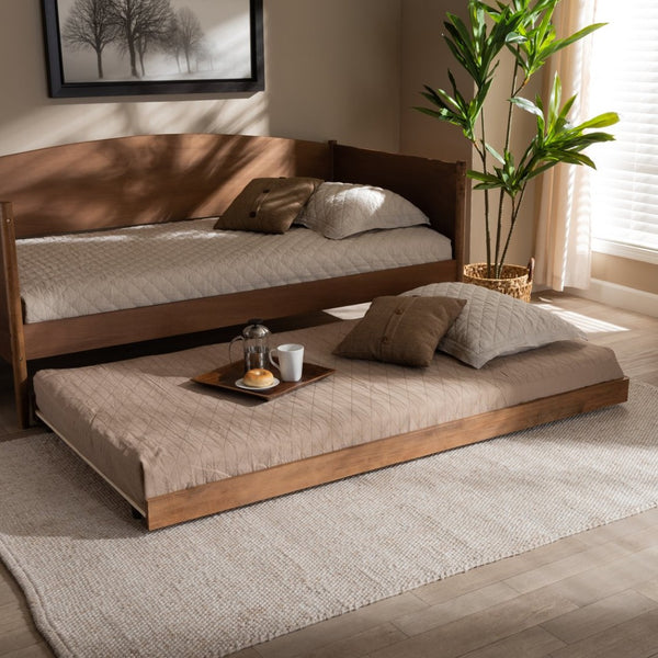 Baxton Studio Baxton Veles Modern Trundle Bed in Ash Walnut - Space-Saving Twin Roll-Out Bed for Guests MG0016-24-Ash Walnut-Trundle
