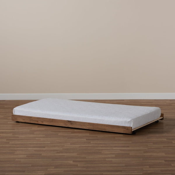 Baxton Studio Baxton Veles Modern Trundle Bed in Ash Walnut - Space-Saving Twin Roll-Out Bed for Guests MG0016-24-Ash Walnut-Trundle