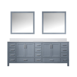 English Elm Dark Grey Double Bath Vanity 84" W x 22" D with White Quartz Top, Soft-Close Drawers & Two Mirrors B2731S00849