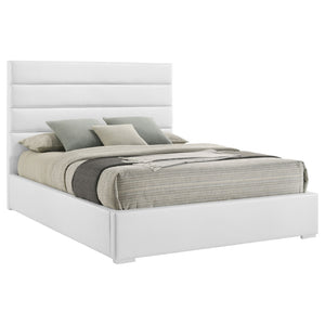 English Elm Dulcey Queen Platform Bed White Faux Leather Channel Tufted Headboard Modern Frame B062S01514