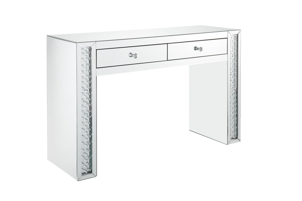 English Elm Nysa Mirrored Vanity Desk with Stool Beveled Glass Crystal Inlay Hollywood Glam B2726P446668