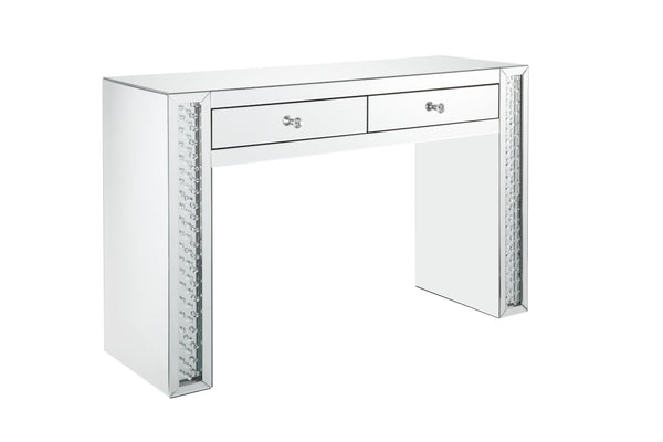 English Elm Nysa Mirrored Vanity Desk with Stool Beveled Glass Crystal Inlay Hollywood Glam B2726P446668