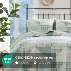 English Elm 3-piece King Patchwork Quilt Set Knit Face Microfiber Back Lightweight Year Round Warmth Green Multi B035P482962