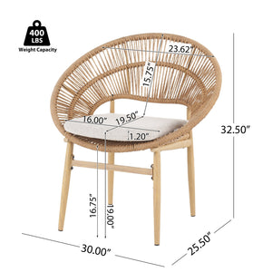 English Elm Christopher Knight Home® - Cyril Handwoven Outdoor Wicker Papasan Dining Chair Set of 2 with Water‑Resistant Cushions, UV‑Safe Beige,Light Brown,Teak N775P271975B