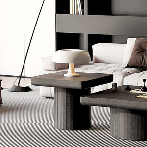 English Elm 23.6'' Square Wood Veneer Accent Table Parquet Top Sculptural Cylindrical Base Matte Finish W1435P419310