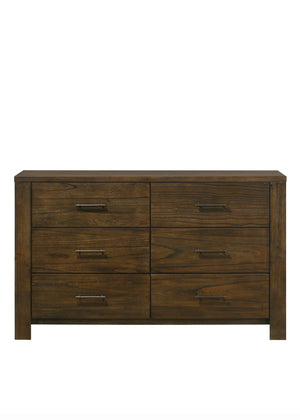English Elm Merrilee Oak Finish Dresser with 6 Drawers, Dovetail Construction, Antique Brass Hardware, 23x13x6" B2726P257358