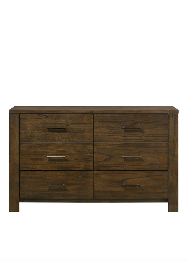 English Elm Merrilee Oak Finish Dresser with 6 Drawers, Dovetail Construction, Antique Brass Hardware, 23x13x6" B2726P257358