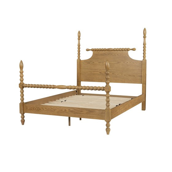 English Elm Bed Natural Queen Solid Wood Camel Oak Platform Bed with Turned Legs, 500lb Capacity, Queen Size B035S00063