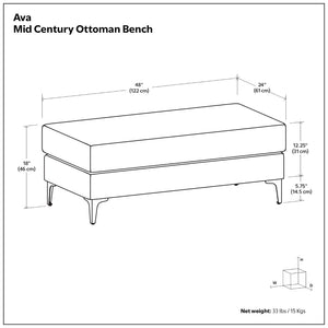 English Elm Ava Mid Century Upholstered Bench Ottoman with Powder Coated Legs for Living Room Gray B136P436945