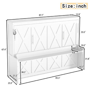 English Elm Queen Murphy Bed with Fold Down Desk Led Lighting and Usb Port for Home Office White W1580S00456