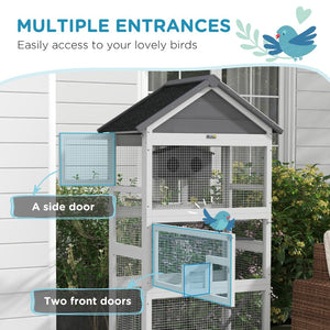 English Elm Pawhut Outdoor Wooden Aviary Cottage Style Bird Habitat with Perches Ladder Birdhouse W2225P229165