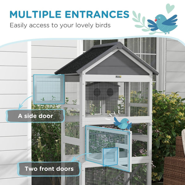 English Elm Pawhut Outdoor Wooden Aviary Cottage Style Bird Habitat with Perches Ladder Birdhouse W2225P229165