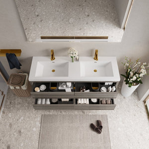 English Elm 60" Floating Bathroom Vanity Stone Resin Double Sink Soft Close Cabinet Spa Modern Grey Ash W1573P211188