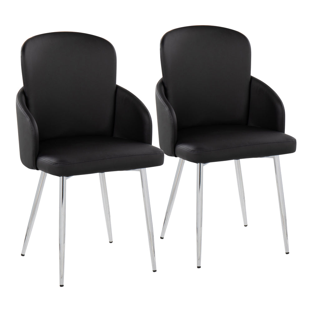 English Elm Dahlia Modern Dining Chair Set Of 2 In Black Faux Leather & Polished Chrome - Stylish & Comfortable B202S01197