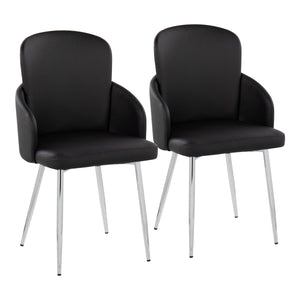 English Elm Dahlia Modern Dining Chair Set Of 2 In Black Faux Leather & Polished Chrome - Stylish & Comfortable B202S01197