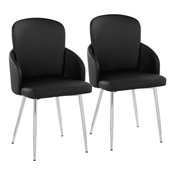 English Elm Dahlia Modern Dining Chair Set Of 2 In Black Faux Leather & Polished Chrome - Stylish & Comfortable B202S01197