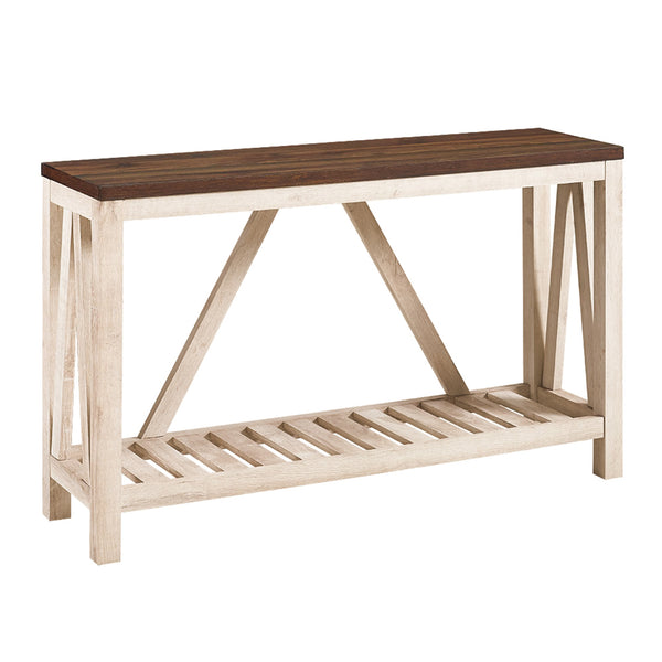 English Elm Walker Edison - Farmhouse A-Frame Entry Table with Slatted Lower Shelf, Rustic Country Charm, Durable MDF Finish Walnut 66 L x 18 W x 7 H B185P169319