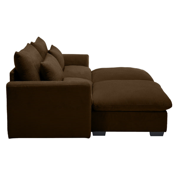 English Elm Corduroy Two-Seater Sofa With Storage Footrests - Versatile Modular Sectional For Modern Living W714S00658