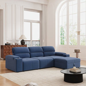 English Elm Modern Modular L-shaped sectional sofa 105-inch cloud deep-seat 4-seat cotton comfort with ottoman and storage Blue W3820S00008