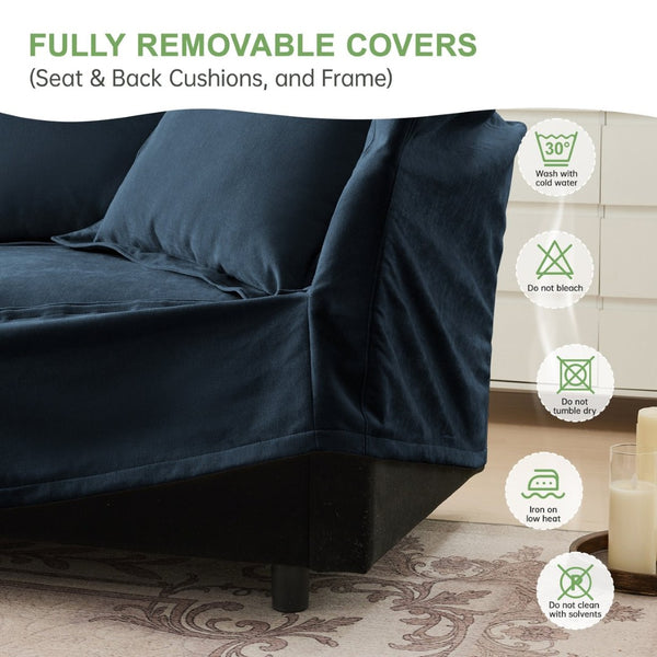 English Elm Upholstered Slipcovered Armchair Set With Wide Ottoman, Soft Chenille Fabric For Living Room Relaxation W3041S00032-GIGA