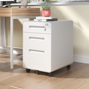 English Elm 3-Drawer Mobile File Cabinet With Lock - Durable All-Steel Storage On Casters For Home & Office Use T2398P391280