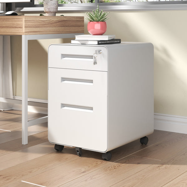 English Elm 3-Drawer Mobile File Cabinet With Lock - Durable All-Steel Storage On Casters For Home & Office Use T2398P391280