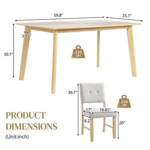English Elm 5 Piece Dining Set Rustic Farmhouse Rectangular Table with 4 Upholstered Chairs Solid Wood Seats for 4 Natural Wood Wash N752S400015D