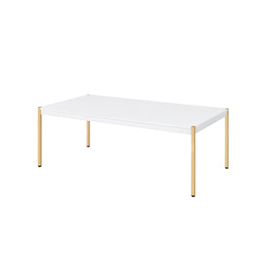 English Elm Modern Minimalist End Table with White Wood Top and Gold-Finish Metal Legs for Chic Living Spaces White+Gold 28 L x 52 W x 5 H B2741P335228