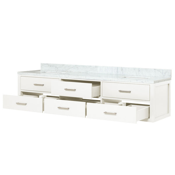 English Elm White Double Bath Vanity 80" W x 22" D with Carrara Marble Top — Solid Wood Frame, Soft-Close Drawers, Fully Assembled B2731P258121